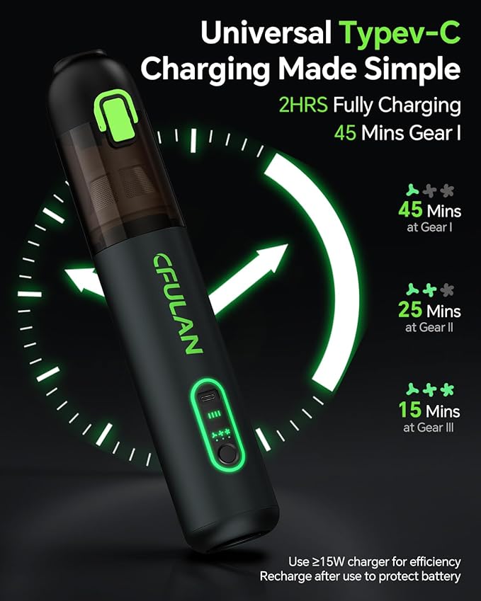 Car Vacuum Portable Cordless, 21000Pa 4-in-1 Handheld Mini Vacuum Cleaner with 8 Attachments, 3 Suction Modes, One-Touch Empty, Type-C Charge, Hand Vacuum for Car, Home, Keyboard, Small Job
