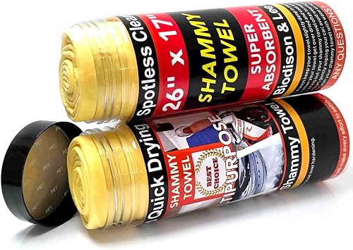 Premium Shammy Cloth for Car Drying - 2pk(26”x17”) - Super Absorbent Synthetic Chamois Towel - Reusable Car Drying Shamm