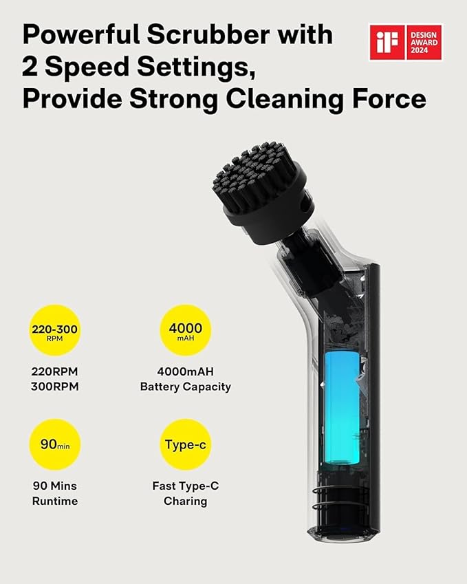 HOTO 3 Pcs Replacement Pads for Cordless Spin Scrubber, Suitable for HOTO Electric Scrubber with Long Handle Only, Power Cleaning Brushes for Bathroom Floor Tile