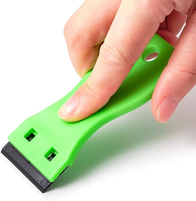 FOSHIO 2PCS Plastic Razor Blade Scraper Tool and 100PCS Plastic Blades for Gasket Remover, Sticker Remover, Labels Decal and Adhesive Remover for Windows and Glass (Lime Green)