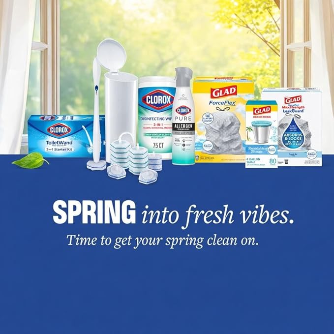 Clorox ToiletWand Disposable Toilet Cleaning System, Spring Cleaning Essential, ToiletWand, Storage Caddy, and 16 Disinfecting ToiletWand Scrubbing Pad Refills