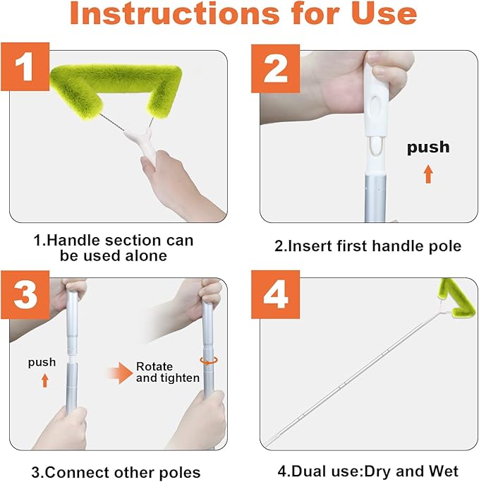 Window Screen Cleaning Brush with 62in Extension Pole, Innovative Fibre Mesh Screen Cleaner for Window Mesh, Patio Screens, Screen Doors, Pool Cage & Fence - Dry or Wet Use