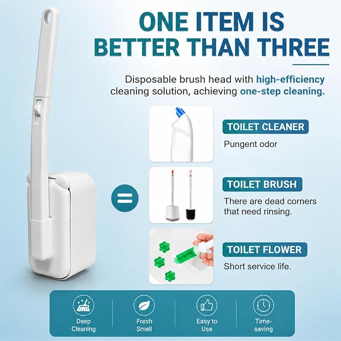 Disposable Toilet Brush with 48 Refills,Toilet Cleaning Supplies,Toilet Wand Brush Starter Kit,Wall Mounted Toilet Bowl Cleaner Brush with Holder for Bathroom Deep Cleaning & Hygiene (White)