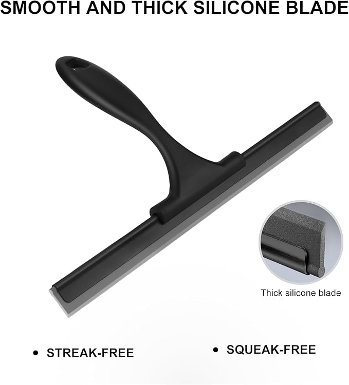 SetSail Squeegee for Shower Glass Door All-Purpose Shower Squeegee for Glass Doors Black Window Squeegee with Hook for Car Window Cleaning 12 Inch