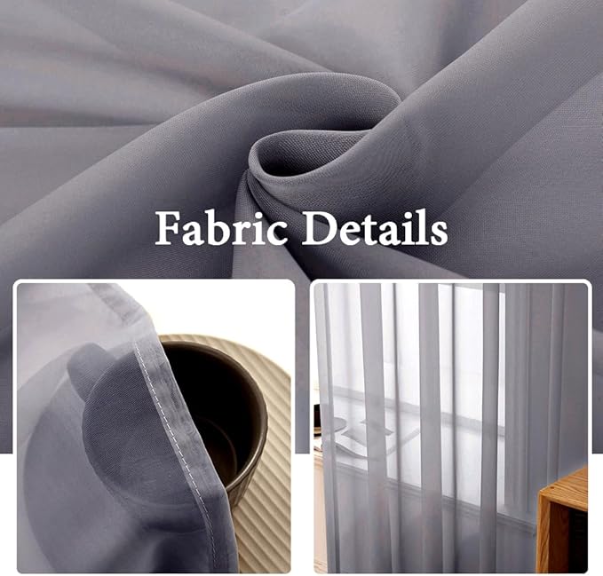 MIULEE 2 Panels Sidelight Curtains for French Door Sheer Panels Light Filtering Window Treatment for Narrow Door 40 x 72 Inches with Tieback - 2 Panels, Dark Grey