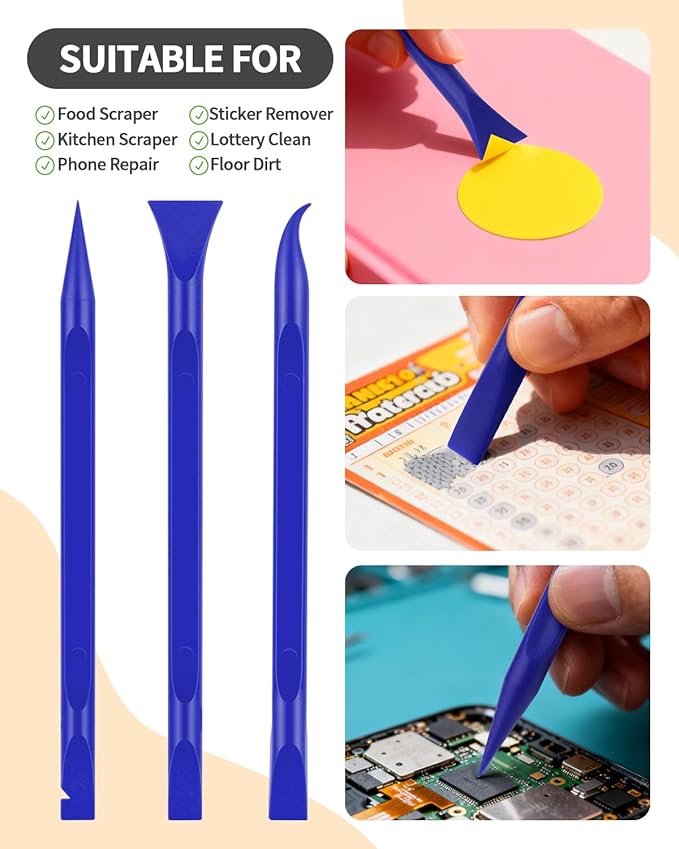 12 PCS Carbon Fiber Plastic Scrapers Tool, Non-Scratch Scraper Tool for Tight Spaces, Multi-Purpose Label Scraper Pen-Shaped, for Car Cleaning Supplies, Kitchen, Crevices, Stains (Blue)