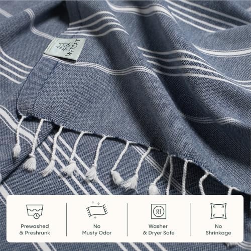 Turkish Beach Towel Oversized (38"x71") 100% Turkish Cotton, Made in Turkey - Sand Free, Extra Large, Ultra Soft, Quick Drying, Compact & Lightweight for Travel - Dark Blue