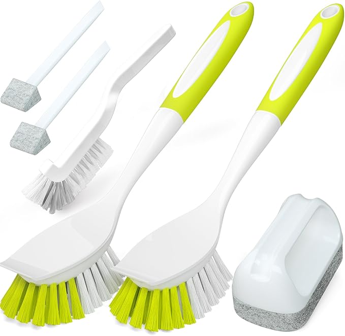 Holikme Cleaning Brush Set, Scouring Pad for Cleaning, Groove Gap Brushes for Pot, Pan, Kitchen Sink, Wire Brushes (Amarillo)