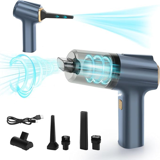 12000Pa Cordless Handheld Vacuum Cleaner, High Power Car Vacuum and Air Duster 2-in-1, Low Decibel Brushless Mini Vacuum with LED light and Multi-Nozzles, for Desk, Sewing Machine, Computer, Keyboard
