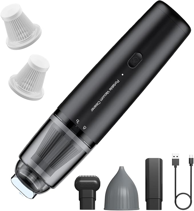 Handheld Vacuum Cordless, Car Vacuum Cleaner Portable with HEPA Filter, 2 Suction Modes, Mini Hand Held Vacuum Rechargeable for Car, Home, Pet Hair, Office, Keyboards(Black)