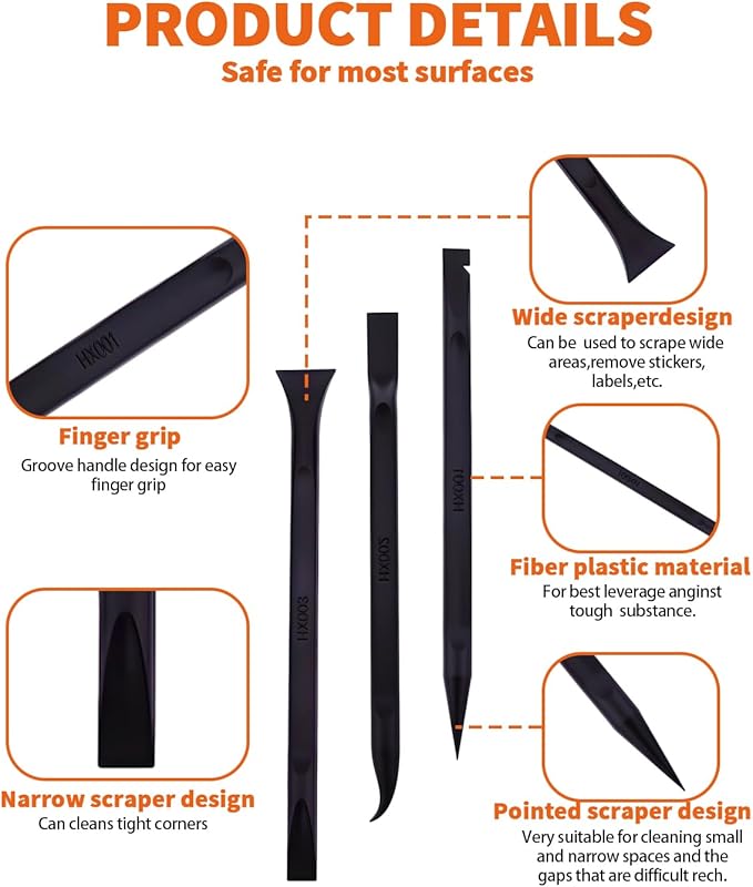15 PCS Carbon Fiber Plastic Scrapers Tool, Non-Scratch Scraper Tool for Tight Spaces, Multi-Purpose Label Scraper Pen-Shaped, for Car Cleaning Supplies, Kitchen, Crevices, Stains (Black)