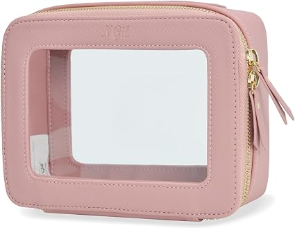 NGIL Clear Faux Leather Travel Toiletry Bag, Makeup Bag Organizer for Women, Clear Window & Gold Zipper Makeup Bag, Road