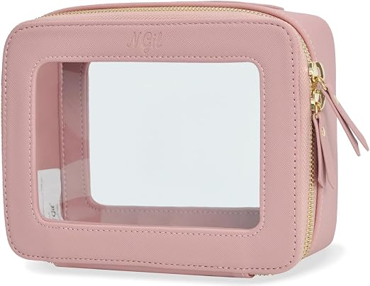 NGIL Clear Faux Leather Travel Toiletry Bag, Makeup Bag Organizer for Women, Clear Window & Gold Zipper Makeup Bag, Road