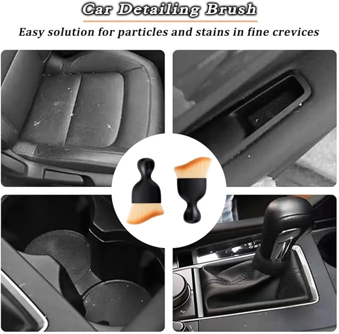 2 Pcs Car Detailing Brush, Car Wash Brush, Car Interior Cleaning Brush Ideal for Interior, Exterior, Dashboard, AC Vents, Leather & Engines, Soft Bristles (Yellow, 2 Pcs)
