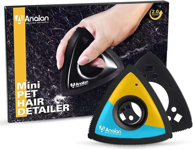 Mini Pet Hair Remover for Car Detailing(Suit with 2 Blades, Lemon Blue)
