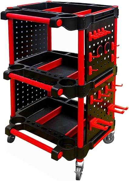 3-Tier Car Detailing Cart, 440Lb Capacity with 4 Side Panels, Hooks