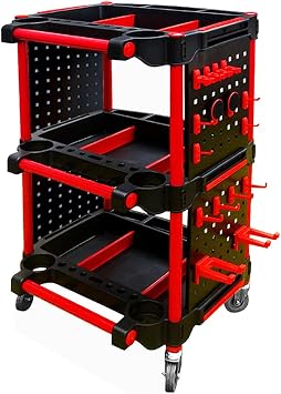3-Tier Car Detailing Cart, 440Lb Capacity with 4 Side Panels, Hooks