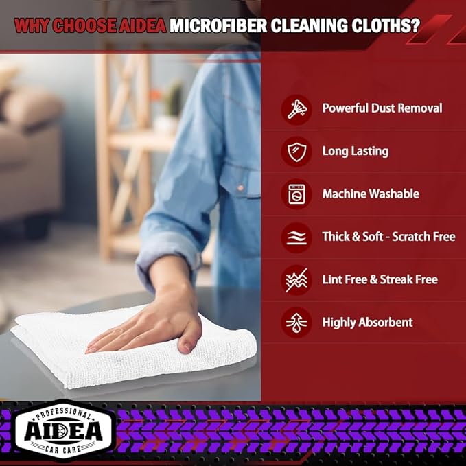 AIDEA Microfiber Cleaning Cloth White, 400PK, Microfiber Towels for Cars, Shop Towels Cleaning Rags, Premium Wash Cloths, Absorbent Towel for SUVs, House, Kitchen, Commercial, Cleaning Supplies 12×12"