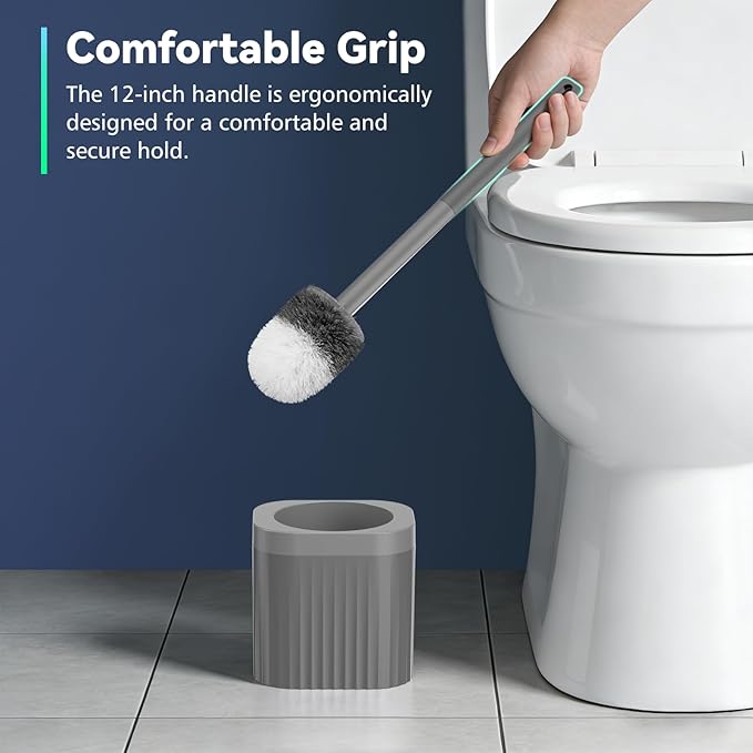 Toilet Bowl Brush and Holder, 3 Pack Compact Toilet Brush Set with Nylon Bristles Toilet Brush Hidden Scrubber Brushes for Bathroom Cleaning-Grey