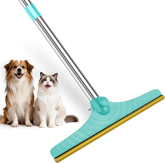 Carpet Rake for Pet Hair Removal - Reusable Pet Hair Remover, 45” Adjustable Long Handle Cat Dog Carpet Rake Scraper with Patented Design, Dog Hair Rake Brush for Rugs, Mats