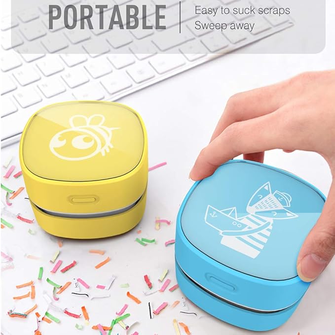ODISTAR Desktop Vacuum Cleaner,Mini Table dust Sweeper Energy Saving,High Endurance up to 400 mins,Cordless&360º Rotatable for Cleaning Hairs,Crumbs,Computer Keyboard of Kid Gift(Blue Charging)