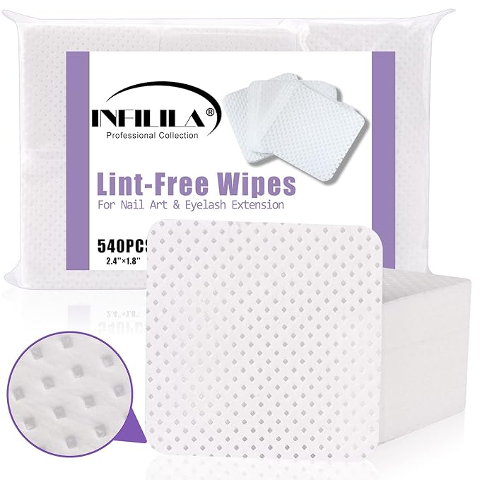 NXJ INFILILA Lint Free Nail Wipes, 540PCS Non-Woven Fabric Dry Nail Prep Wipes, Super Absorbent Nail Polish Remover Wipes Lash Extensions Glue Nail Cleaning Pads for Salon Supplies