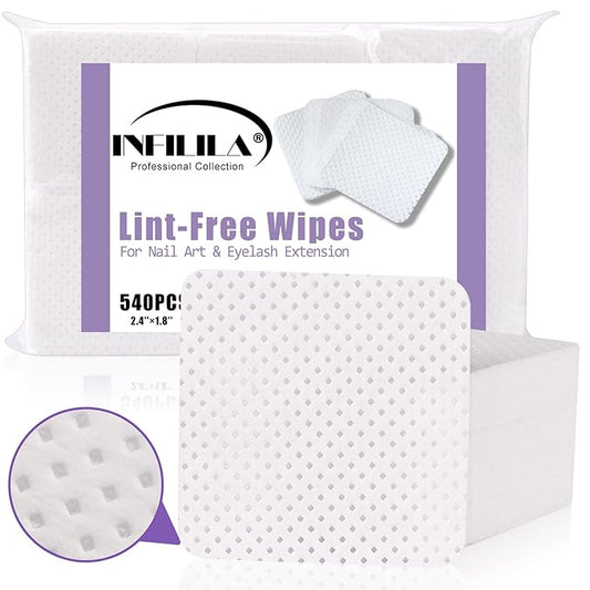NXJ INFILILA Lint Free Nail Wipes, 540PCS Non-Woven Fabric Dry Nail Prep Wipes, Super Absorbent Nail Polish Remover Wipes Lash Extensions Glue Nail Cleaning Pads for Salon Supplies