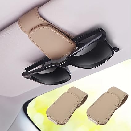 2 Packs Sunglass Holder for Car Sun Visor, Magnetic Eyeglass Hanger Clip for Car Visor, Leather Car Glasses Mount, Car I
