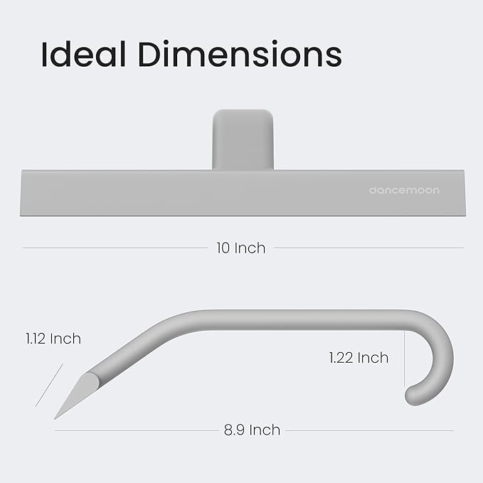 dancemoon JustHang Shower Squeegee for Glass Doors, All-One-Piece Award-Winning Silicone Squeegee with Built-in Hook for Bathroom, Window, Mirror, Tile Wall, Car, Streak-Free Cleaner Tool,10-Inch Gray
