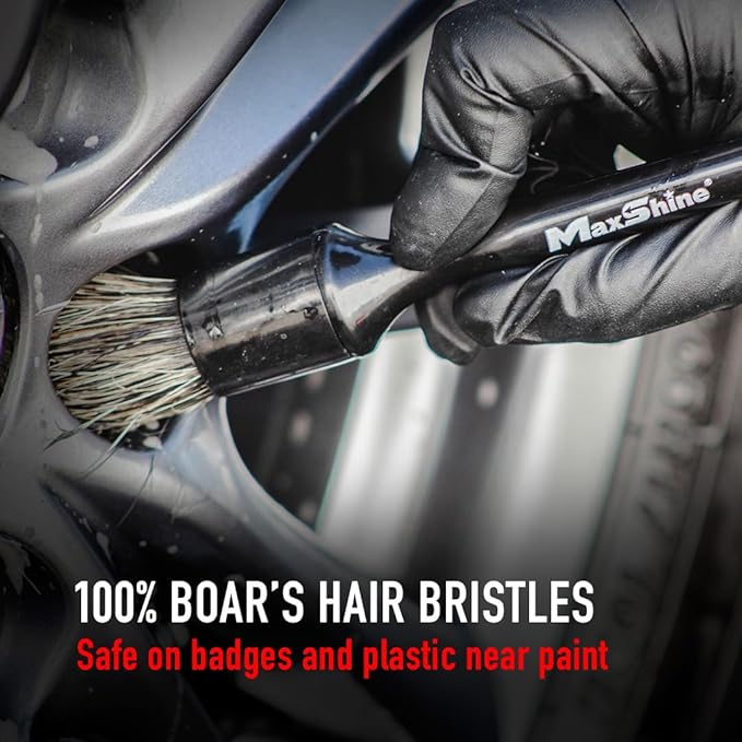 Maxshine Universal Premium Natural Boar’s Hair Detailing Brush #14 – Plastic Handle with No-Shed Bristles – Ideal for Cleaning Engines, Wheels, Interiors, Air Vents & More