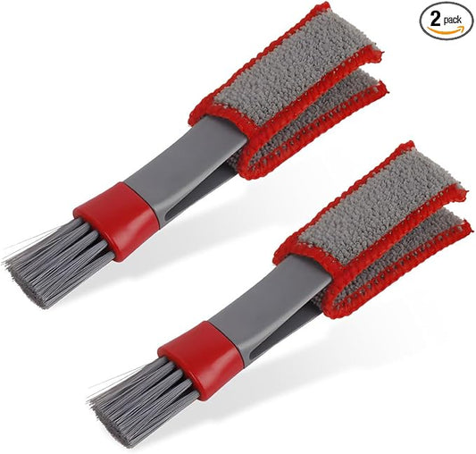 KVAEY 2 PCS Mini Duster for Car Air Vent, Double Ended Automotive Air Vent Microfiber Duster & Brush, Dust Collector Cleaner for Keyboard Window Leaves Shutter, Car Accessories (Red & Gray)
