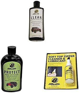 Bestop 11213-00 Vinyl Window Cleaner, 8 oz single bottle - boxed, Black Twill Fabric Cleaner with Zipper Cleaner and Lub