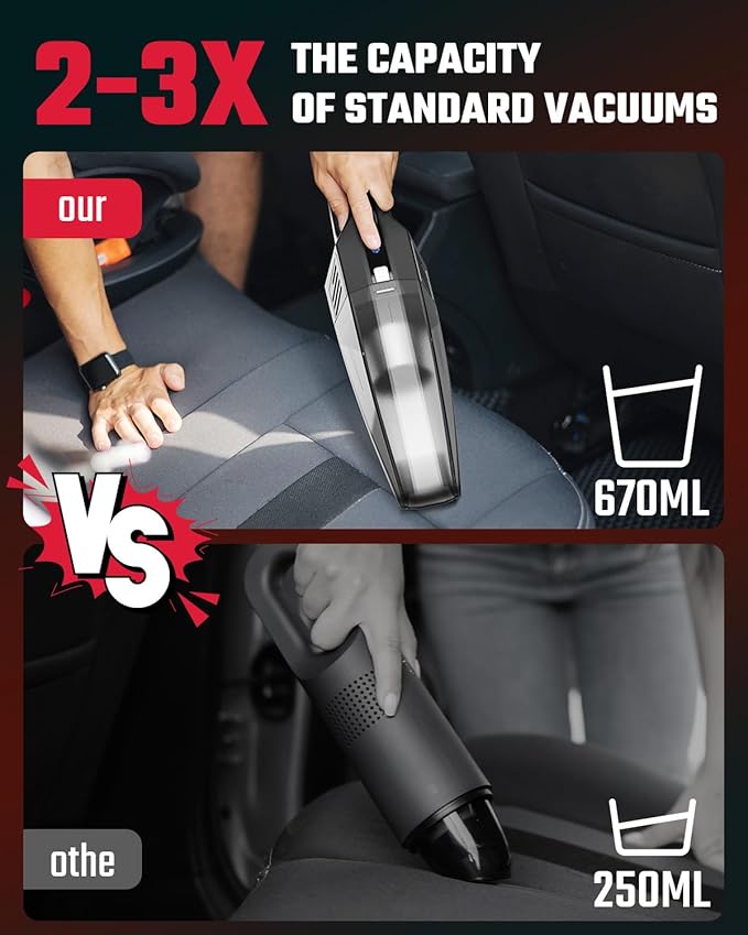 Handheld Vacuum Cordless, 9000PA Strong Suction, 2 Suction Modes, Fast Type-C Charging, Lightweight, Portable Car Vacuum Cleaner for Home Pet Office.