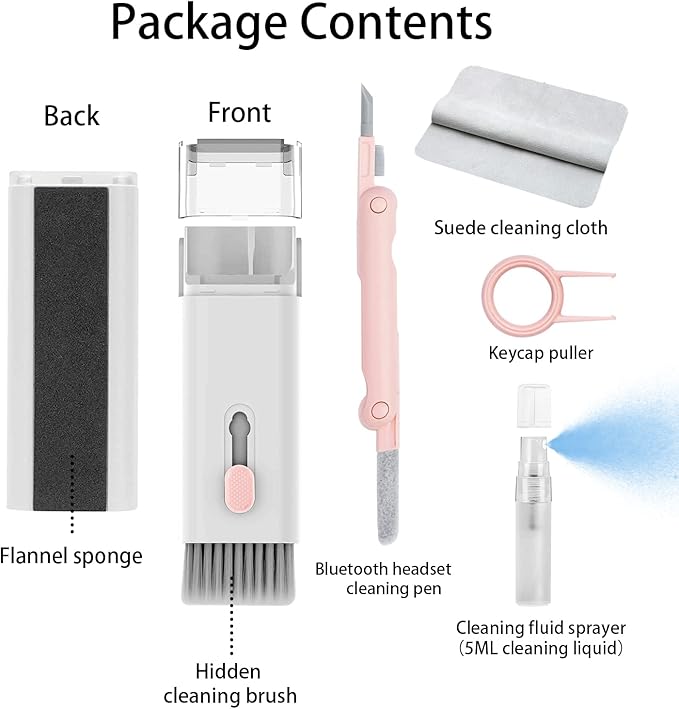 7 in 1 Electronic Cleaner kit - Keyboard Cleaner, Keyboard Cleaning Kit, Laptop Cleaner with Brush, Electronic Cleaner for Laptop/Phone/Computer/Screen (Give Away a Flannel Cloth) Pink