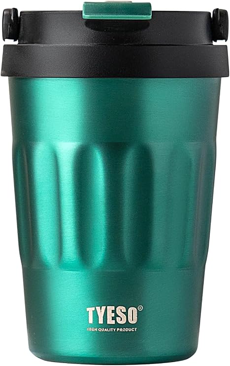 TYESO Stainless Steel Portable Tumbler with Flip Lid,Travel Mug with Concealed Carry Handle, Leakproof Insulated Coffee 