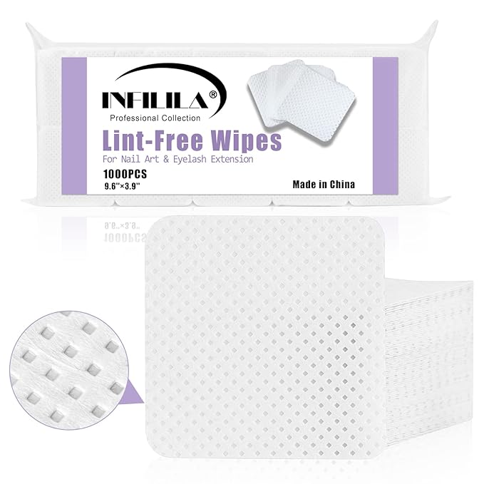 NXJ INFILILA Lint Free Nail Wipes, 1000PCS Non-Woven Fabric Dry Nail Prep Wipes, Absorbent Acetone Nail Polish Remover Lash Extensions Glue Nail Cleaning Pads for Salon Supplies