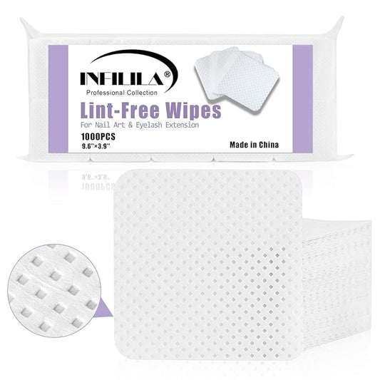 NXJ INFILILA Lint Free Nail Wipes, 1000PCS Non-Woven Fabric Dry Nail Prep Wipes, Absorbent Acetone Nail Polish Remover Lash Extensions Glue Nail Cleaning Pads for Salon Supplies