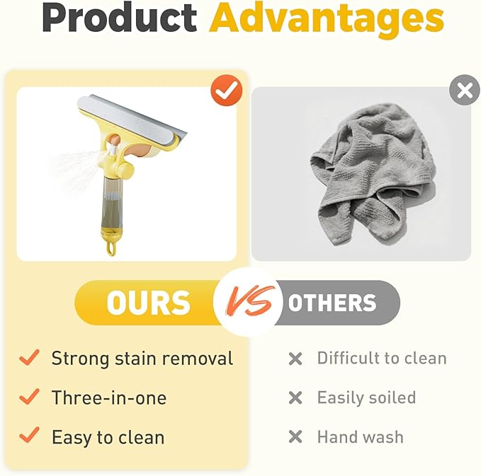 3 in 1 Window Cleaning Scraper, 2025 New All-Purpose Cleaner Spray Squeegee for Car Home Kitchen Window,3 in 1 Spray Window Squeegee Cleaner Scraper (Yellow)