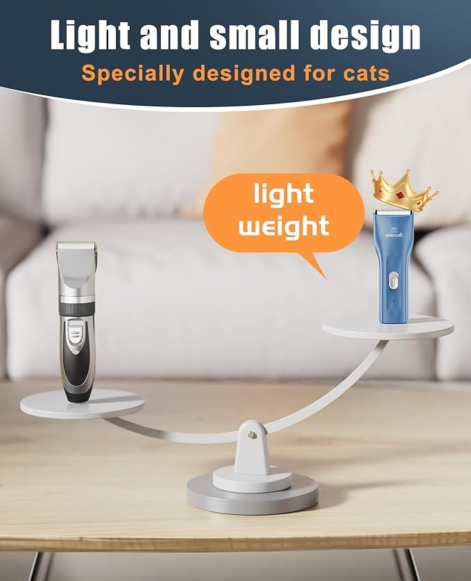 oneisall Pet Clipper for Cat Matted Hair, Pet Shaver for Cats Quiet Pet Clippers Waterproof Cordless Cat Clippers for Matted Long Hair with Storage Bag (Blue)
