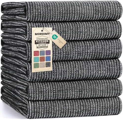 Premium Large Cotton Kitchen Towels (18"x 28", 6 Pack), Black