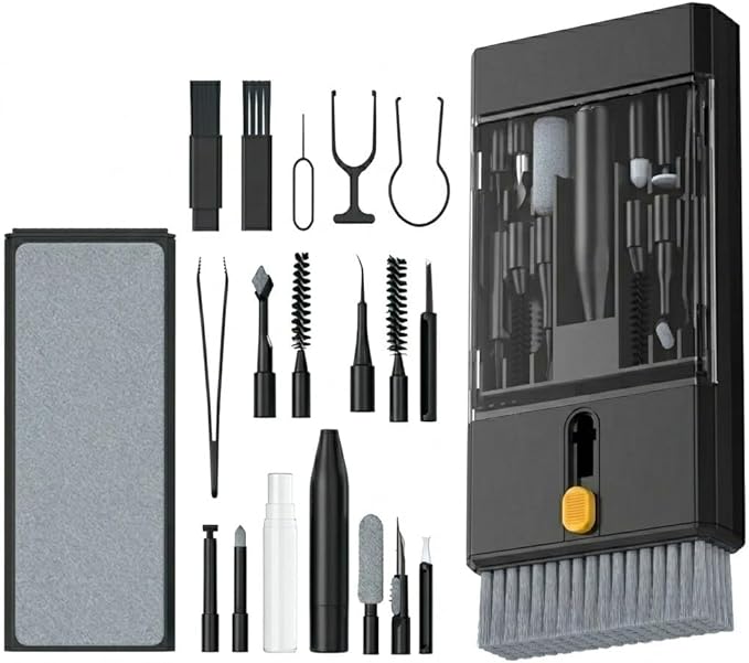 22 in 1 Precision Cleaning Kit – Professional Electronic Device Cleaning Tools for Phone, airPods Headset, Keyboards, Cameras, Laptop & More (Black)