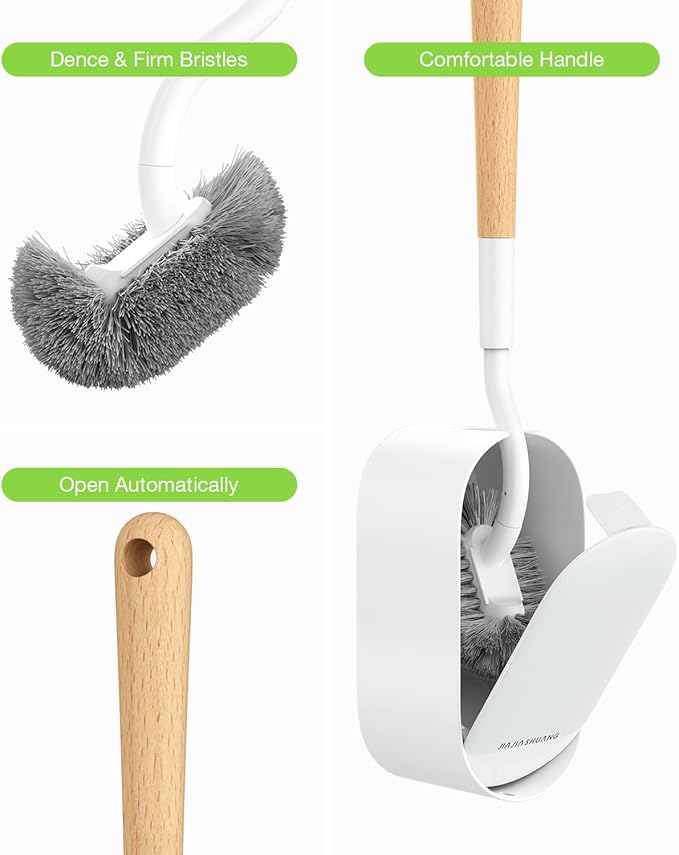 OSCIOSS Bamboo Toilet Brush Set, 2 Pack with Ergonomic Design, Compact Size, Durable Bristles, Wooden Holder for Bathroom Cleaning