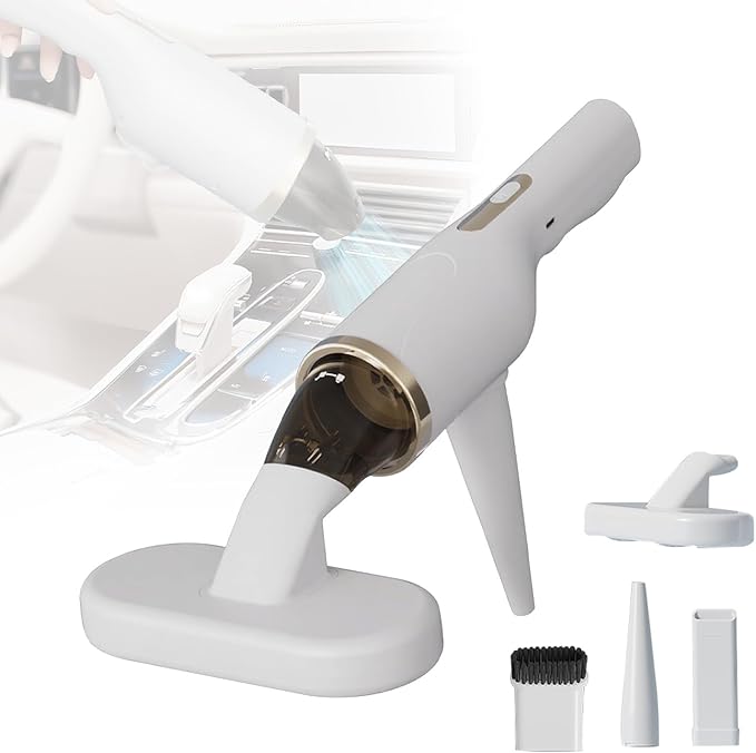 Cordless Car Vacuum Cleaner with UV Light, 2-in-1 Suction & Blower, Mini Handheld Vacuum with HEPA Filter, LED Light, 4 Nozzles for Deep Cleaning Home, Sofa, Pet Hair, Keyboard (White)