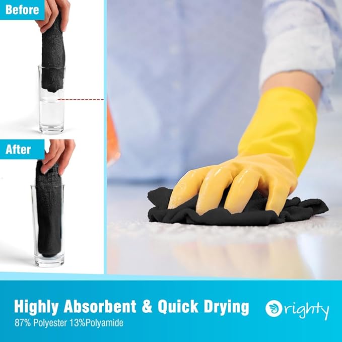 Orighty Microfiber Cleaning Cloth, 400 Pack Highly Absorbent Cleaning Rags, Household Cleaning Supplies, Reusable Microfiber Towels Lint Free Cloths for House, Kitchen, Car Care, 12x11 inch, Black