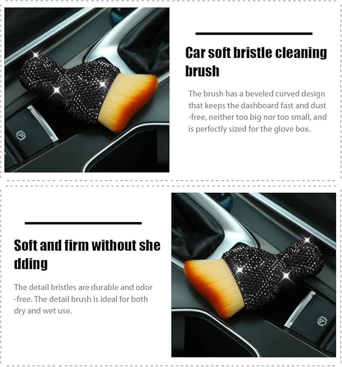 zipelo Auto Interior Dust Brush, Car Detailing Cleaning Brush with Diamond, Bling Handle Soft Bristles Dusting Tool, Scratch Free Dirt Clean Brushes for Vehicle Dashboard, Air Conditioner Vent (Black)