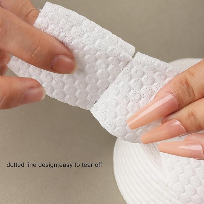Fcozpjk 1000Pcs/1 Roll Lint Free Nail Wipes, Nail Polish Remover Pads, White Cotton Pads Wipes for Gel Nails, Dust Cleaning Degreasing Nail Napkins Cotton Swabs, Manicure Salon Supplies