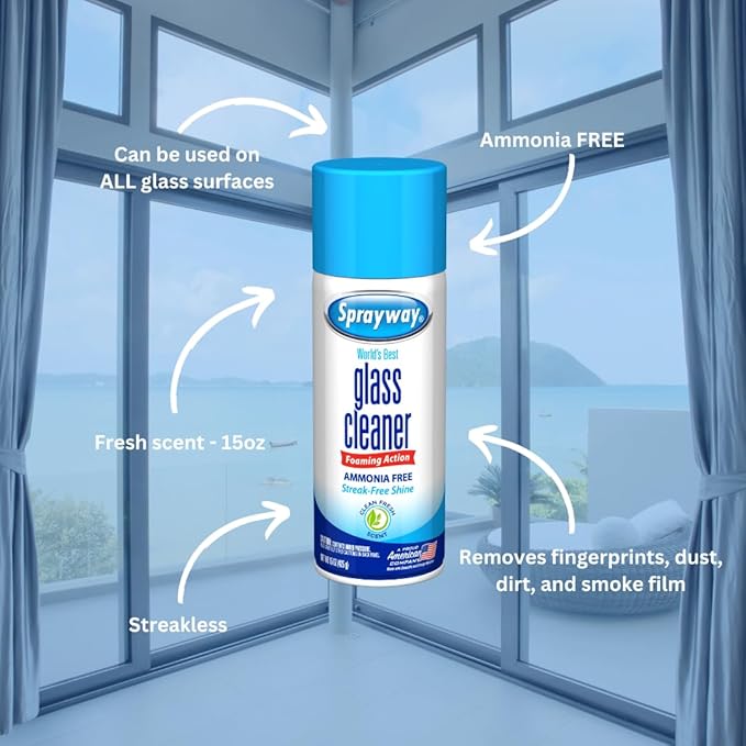 Sprayway Ammonia-Free Glass Cleaner, Foaming Action - Streakless Shine, 15 Ounce (Pack of 1)