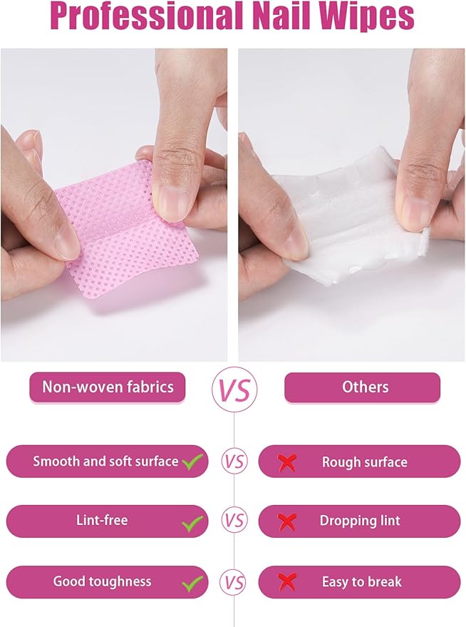 TEOYALL Lint Free Nail Wipes, 800 PCS Non-Woven Fabric Nail Cleaning Pads Pink Lash Extensions Glue Cleaning Wipes Nail Salon Supplies (800 PCS)