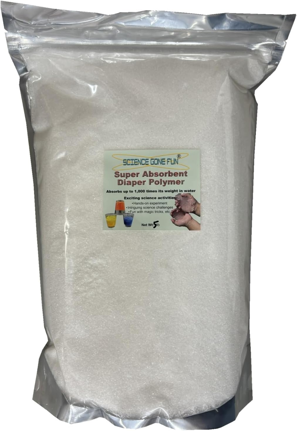 Super Absorbent Polymer (Sodium Polyacrylate), 5 lbs – Diaper Powder, STEM Science Kits, Liquid Spill Control, DIY Slush Gel and Sensory Play Kits