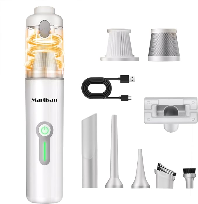MARTISAN Portable Car Vacuum, 20,000Pa Suction with Strong BLDC Turbo, 3 Speeds, 3-in-1 Versatile Vacuum, 30+ Min Long Runtime, Quick Charging for Desk, Keyboard, Car, Silver